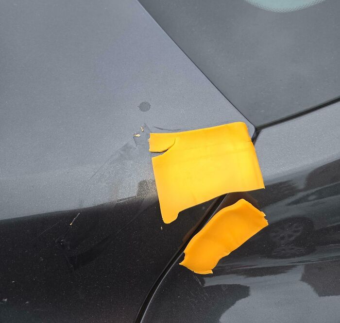Melted cheese on a car, a prank demonstrating a lack of basic human decency.