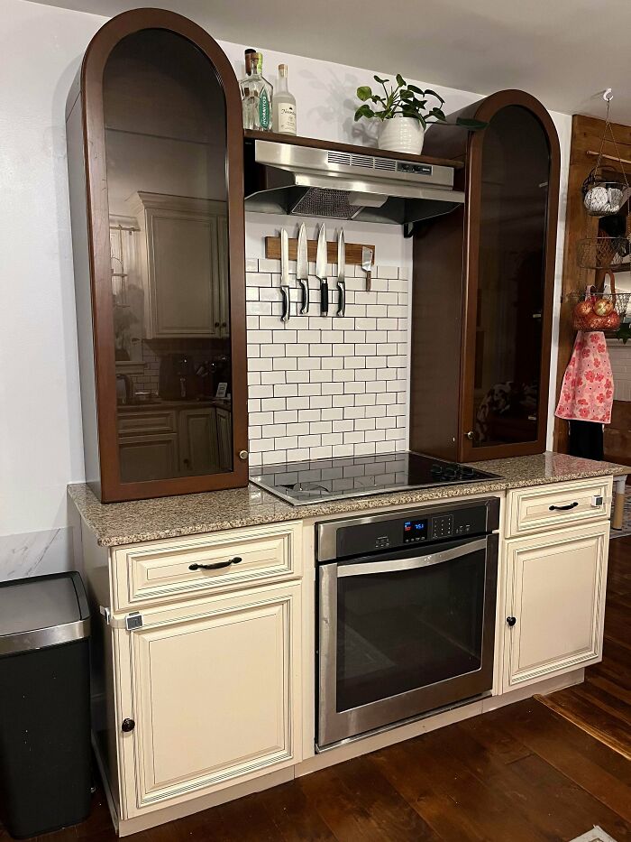 A newly remodeled kitchen, showcasing unexpected things people made out of things that would’ve been thrown away.