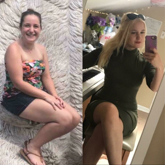 A woman's before and after transformation, showcasing a significant change. People left speechless at reunions.