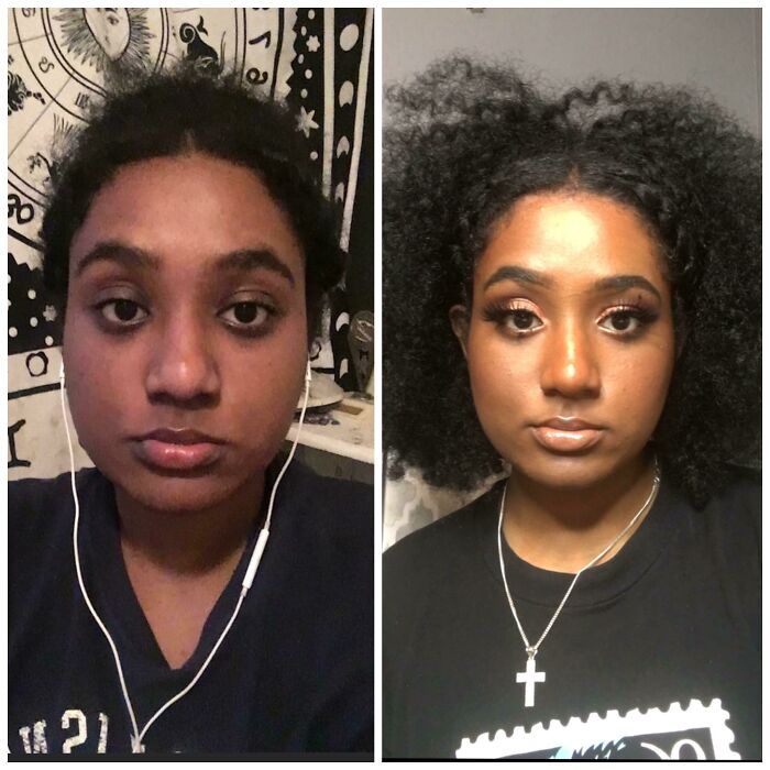A split image of a woman before and after her stunning transformation, leaving people speechless at reunions.