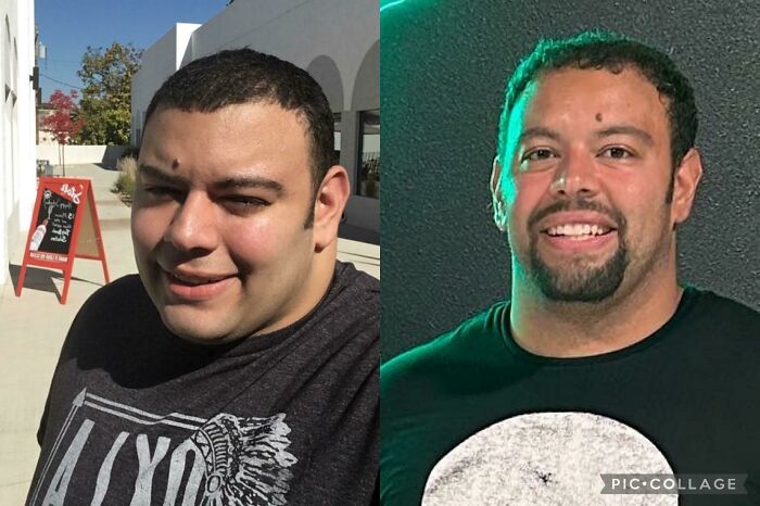 A split image of a man before and after his physical transformation, leaving people speechless at reunions.