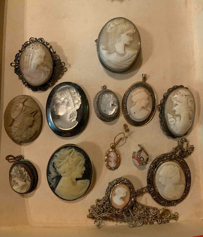 A variety of carved cameos, a beautiful part of fascinating collections.