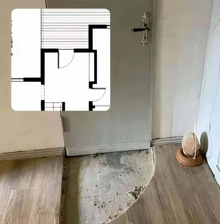 A door unable to open fully due to a floor plan mistake, highlighting an architecture and design fail.
