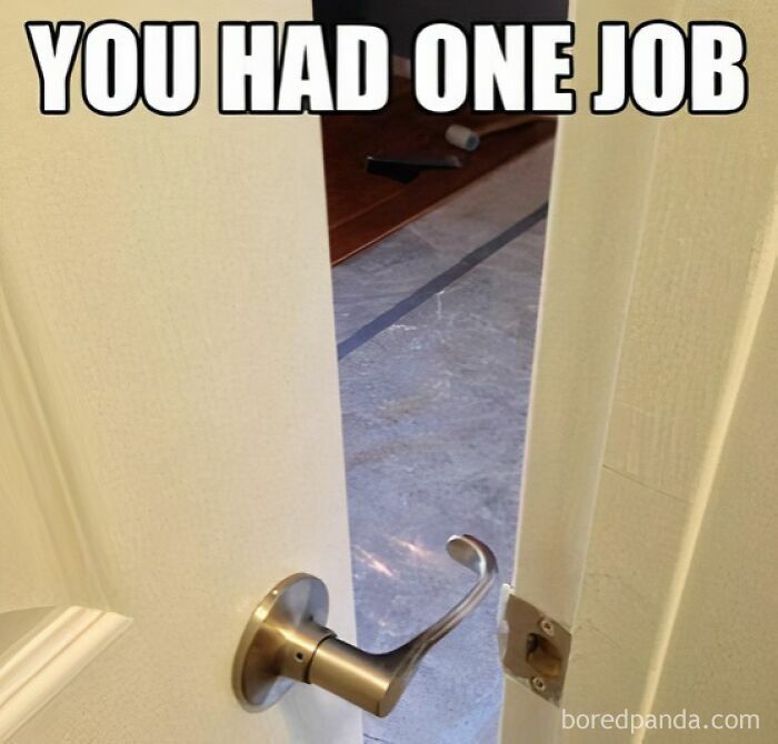 A doorknob installed on the wrong side of the door, an example of architecture and design fails.