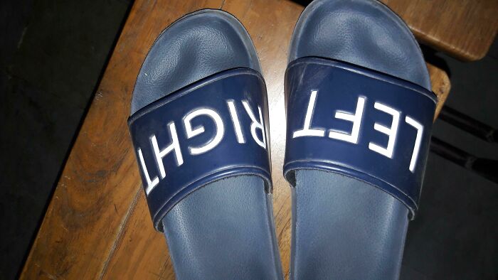 Blue slides with the words LEFT and RIGHT swapped, an example of a “You Had One Job” fail.
