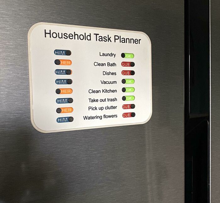 Household task planner, a functional 3D print, displayed on a fridge, simplifying everyday life.