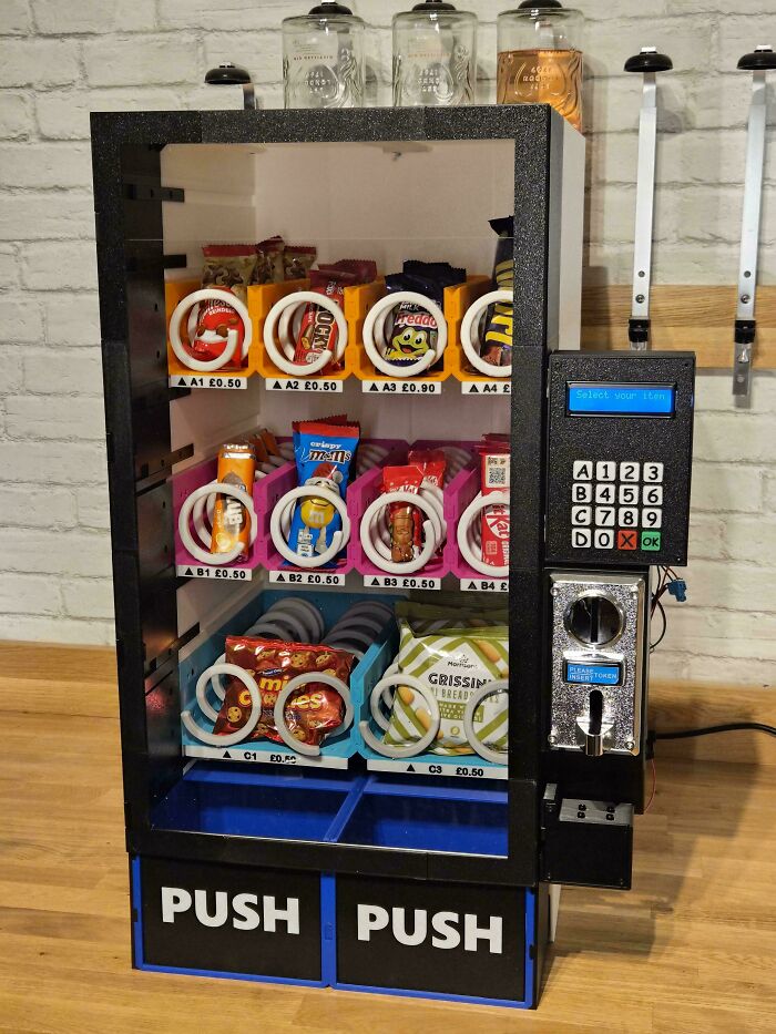 A custom-built miniature vending machine, a functional 3D print that made everyday life much easier.