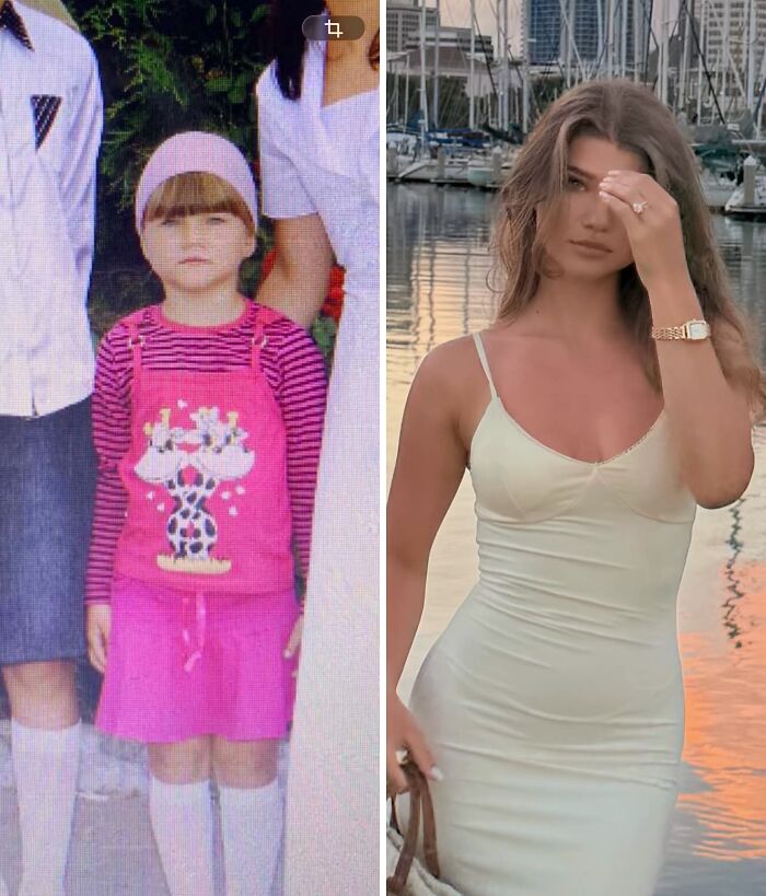 An ugly duckling transformation from a young girl to a beautiful woman, radiating self-love.