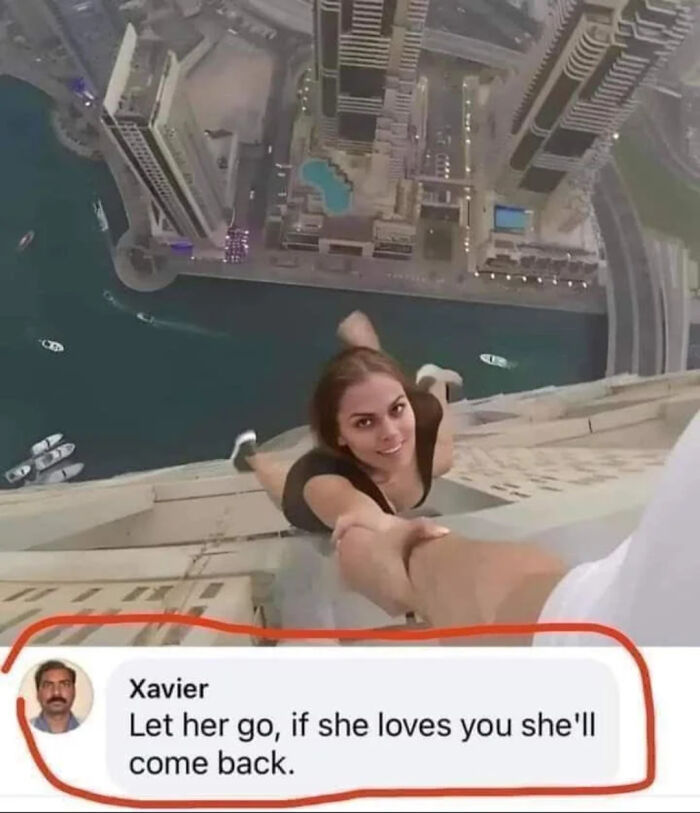 Xavier's savage response to a woman holding a man's hand while dangling from a skyscraper.