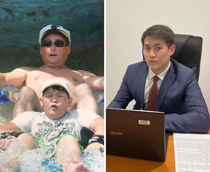 From child to businessman: an ugly duckling transformation demonstrating self-love and personal growth.