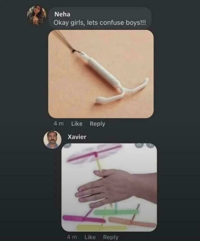 Xavier's savage response to internet nonsense, comparing an IUD to a toy.