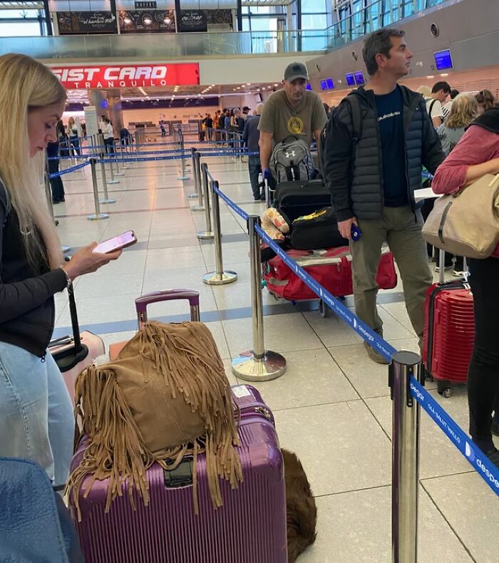People waiting in a long line at an airport, showcasing a lack of basic human decency or patience.