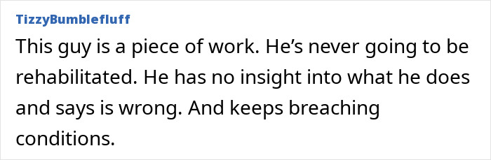 Screenshot of critical comment about offender rehabilitation and behavior