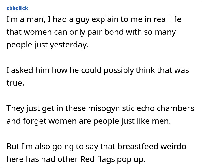 Comment on misogynistic views about breastfeeding and relationships Comment on misogynistic views about breastfeeding and relationships