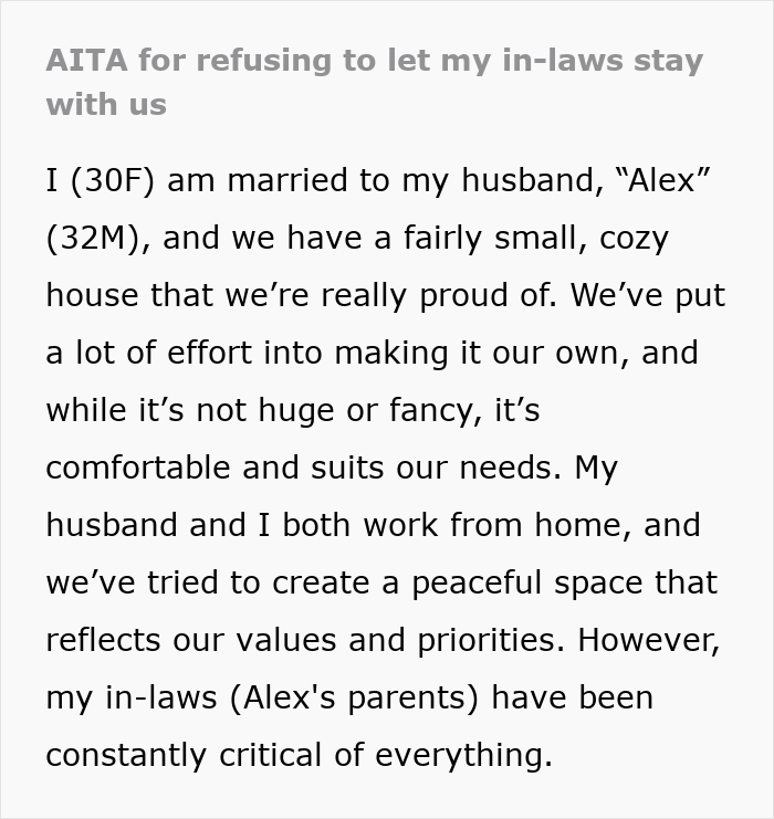 Sneaky In-Laws Try To Stay At Couple's Home When They're Not There In Order To Change It Completely