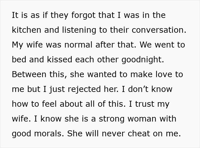 Screenshot of text about a husband's marriage ending after an accident, his wife still by his side.