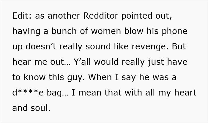 A Redditor explaining why the proposed revenge on the ex would be effective, making the ex the joke.