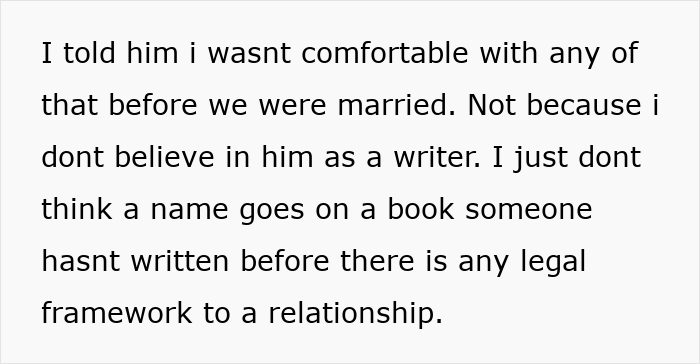 A screenshot of text about a guy who wants his name on author GF's book and lies about co-writing it.