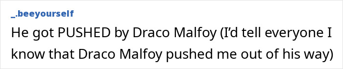 A comment detailing Margot Robbie's husband being pushed by Draco Malfoy in a Harry Potter movie. A comment detailing Margot Robbie's husband being pushed by Draco Malfoy in a Harry Potter movie.