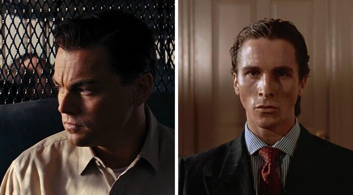 A split image of Leonardo DiCaprio and Christian Bale in a Popular Fiction and Movies Would You Rather Poll.