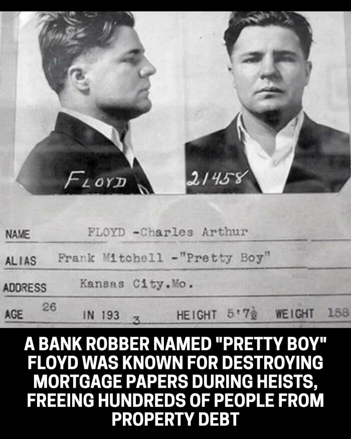 Mugshots of Pretty Boy Floyd, a famous bank robber, an interesting historical photo.