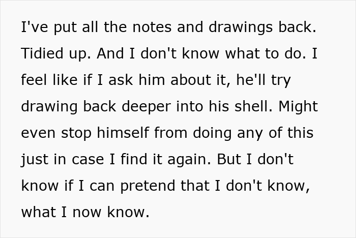 Text pondering what to do after finding husband's things, feeling he's been living a double life.