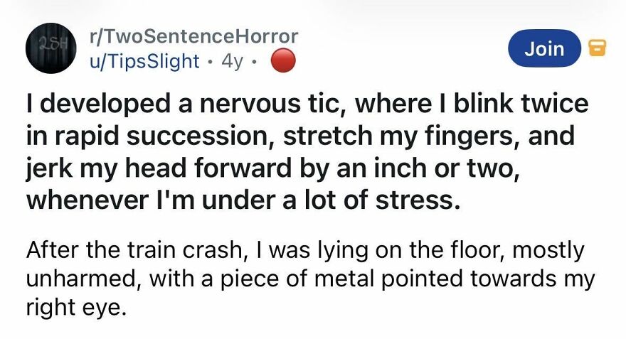 Short spine-chilling story of nervous tic after a train crash