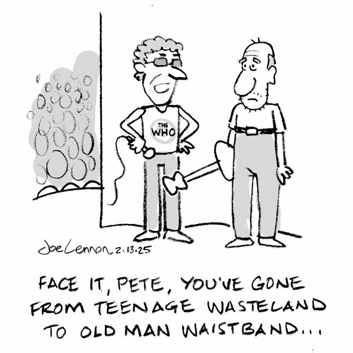 Comic showing two men with one joking about an old man waistband