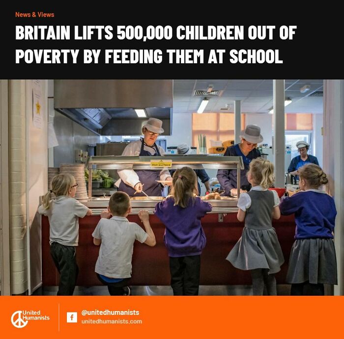 Children lined up at school cafeteria receiving meals to lift them out of poverty