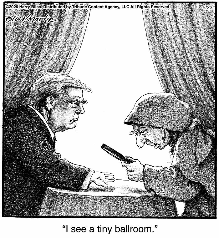 A New Yorker Magazine cartoonist's clever one-panel comic shows a man having his palm read by a fortuneteller.