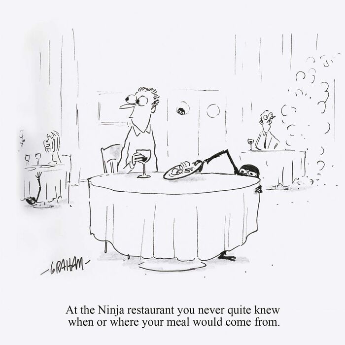 Ninja restaurant comic showing hidden waiter serving food
