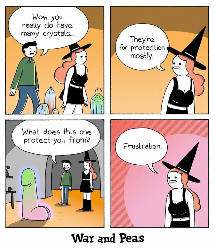 War and Peas comic about crystals used for protection against frustration