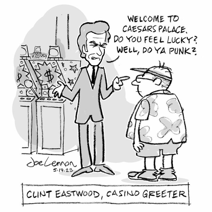 Clint Eastwood casino greeter depicted in funny one-panel comic