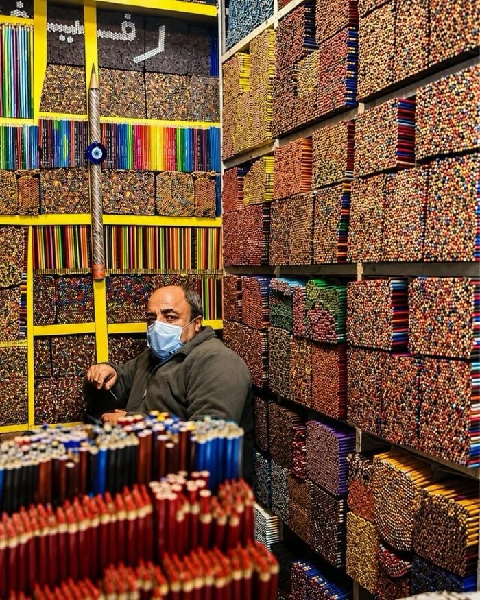 A Pencil Shop In Tehran Holds Thousands Of Colored Pencils And Only The Owner Knows Where Each One Is