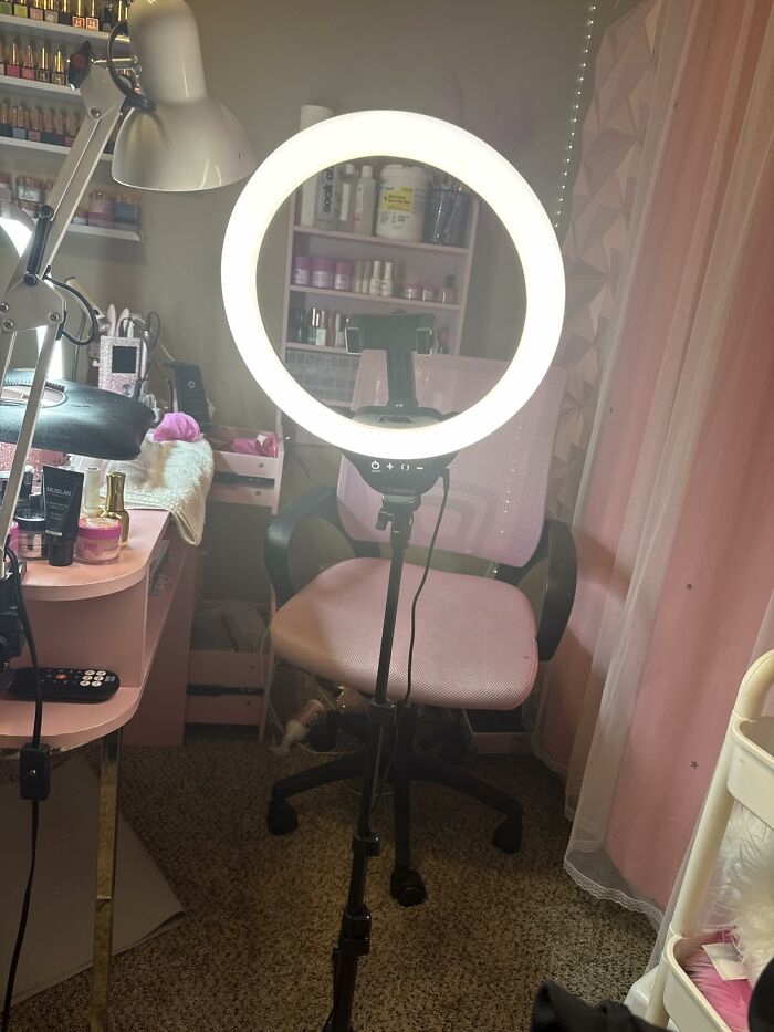 Bright ring light in a pink-themed room, an amazing Prime Day Deal for creators.