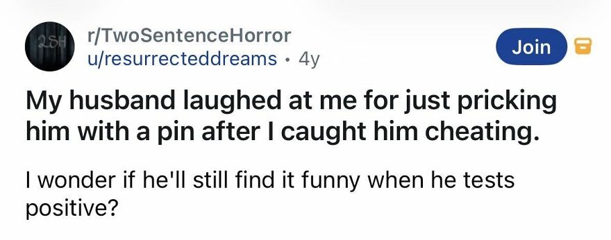 Spine-chilling short horror story about pricking cheating husband with a pin