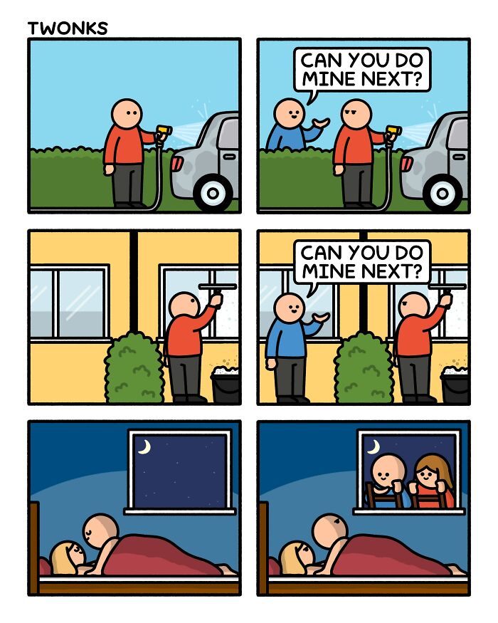 Funny comic by Steve Nelson depicting a man constantly asked to do chores, even in bed.