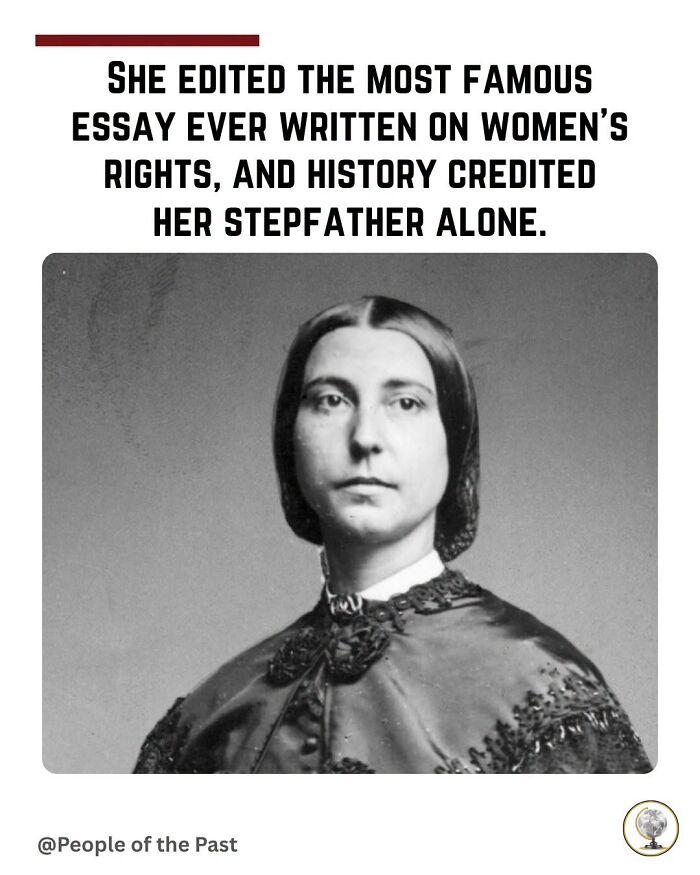 Historical post of a woman who edited a famous essay on women's rights, credited to her stepfather.