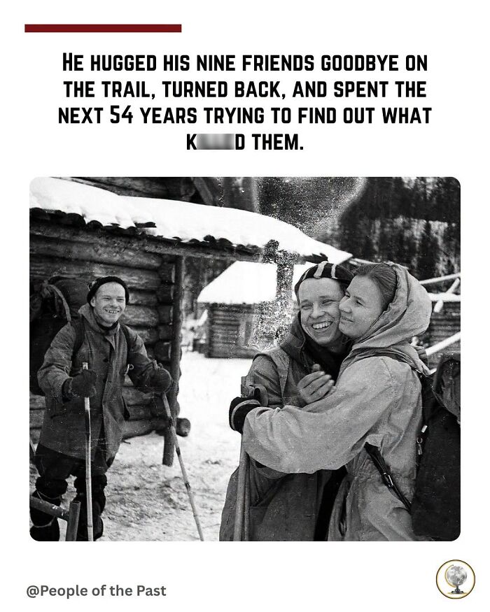 Historical posts: Hikers in a snowy landscape, an intriguing moment from the past.