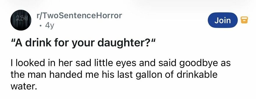 Short spine-chilling story about a drink and saying goodbye with last drinkable water