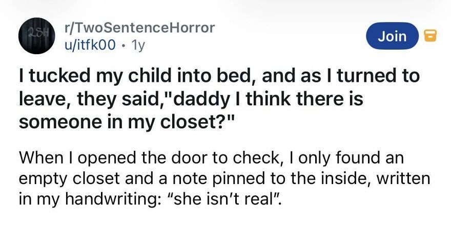 Short spine-chilling story about a child's closet and a note saying she isn't real