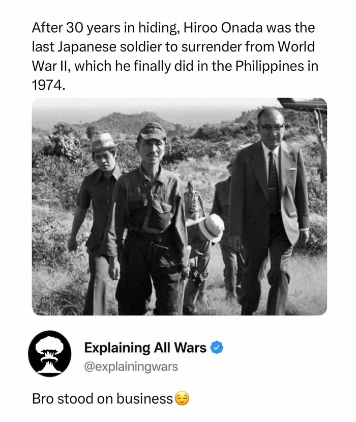 Hiroo Onada, the last Japanese soldier to surrender from World War II, a significant event in the history of wars.