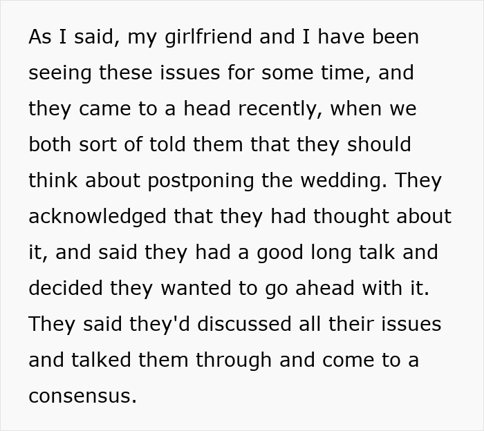 Couple discussed postponing wedding but decided to proceed after resolving issues Couple discussed postponing wedding but decided to proceed after resolving issues