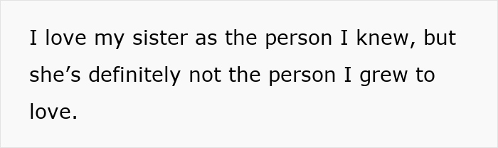 Text showing a woman's disappointment in her sister for marrying into a racist family and defending them. Text showing a woman's disappointment in her sister for marrying into a racist family and defending them.
