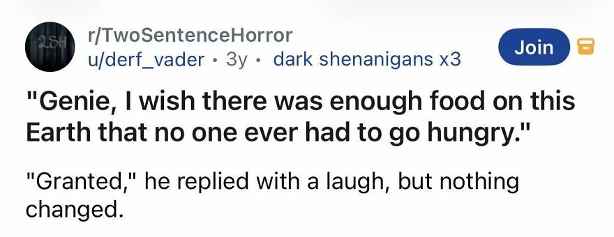 Short spine-chilling story about a genie wish for food that backfired mysteriously