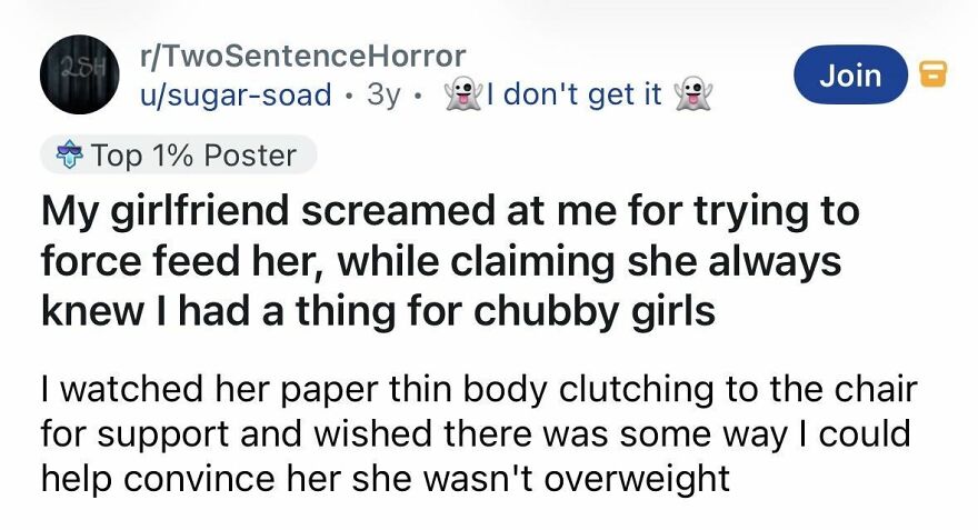 Spine-chilling story about a girlfriend and obsession with chubby girls