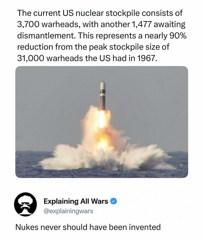 A Trident II D5 missile launches from the ocean, representing US nuclear arsenal and explaining all wars.