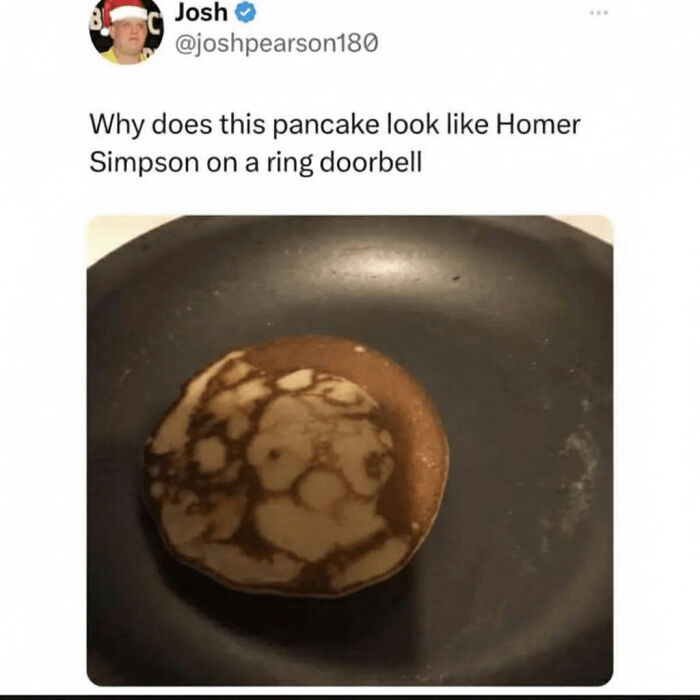 A blursed meme featuring a pancake resembling Homer Simpson on a Ring doorbell.