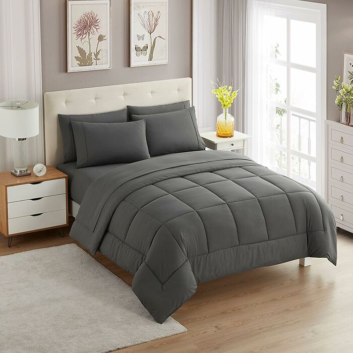 Plush grey comforter set, a great Prime Day Deal for a comfortable bedroom.