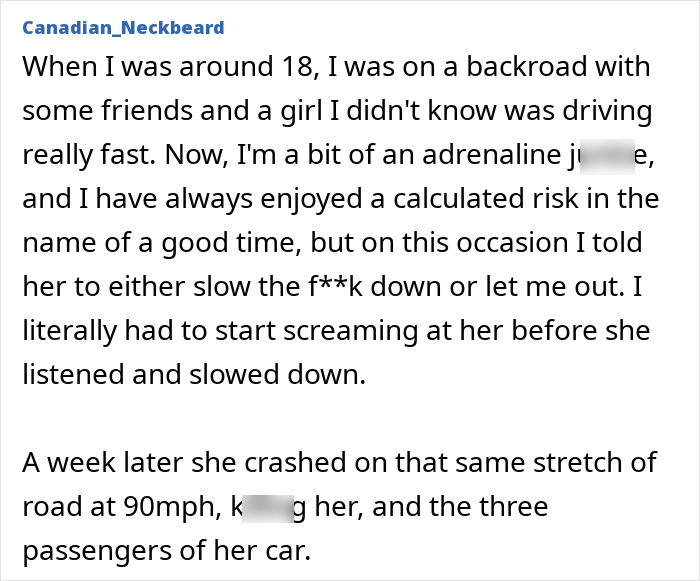 A Reddit user shares a gut feeling story about a reckless driver resulting in a fatal crash.